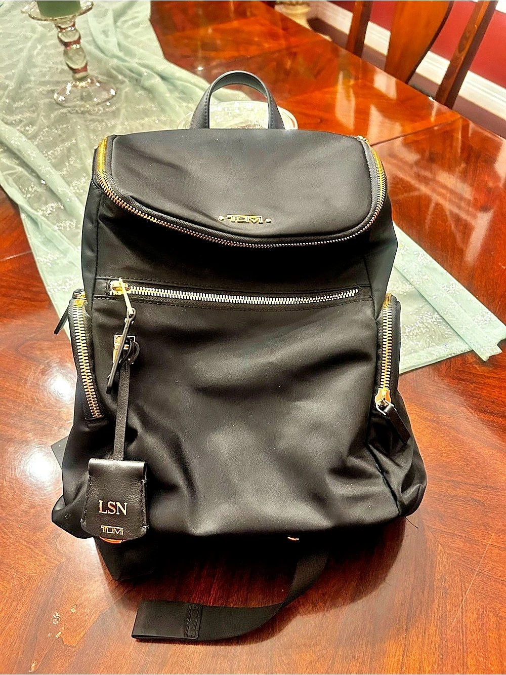 TUMI Celina Backpack Black Gold-Tone Hardware